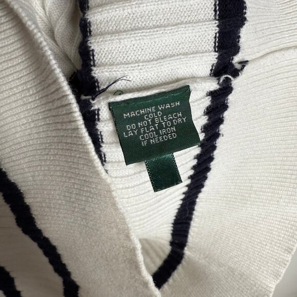 Lauren Ralph Lauren Big Button High Neck Striped Pullover Sweater Small White - Picture 7 of 8